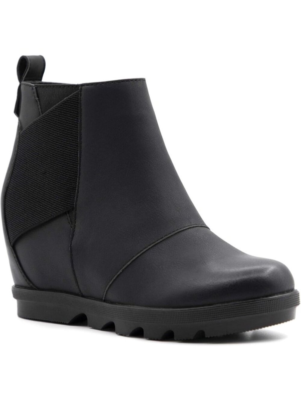 Women's Black Faux Leather Comfortable Low Hidden Wedge Casual Short Ankle Boots